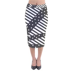 Ambiguous Stripes Line Polka Dots Black Velvet Midi Pencil Skirt