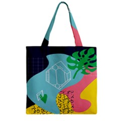 Behance Feelings Beauty Waves Blue Yellow Pink Green Leaf Zipper Grocery Tote Bag by Mariart