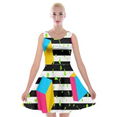 Cube Line Polka Dots Horizontal Triangle Pink Yellow Blue Green Black Flag Velvet Skater Dress