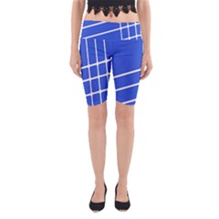 Line Stripes Blue Yoga Cropped Leggings by Mariart