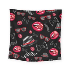 Lip Hat Vector Hipster Example Image Star Sexy Black Red Square Tapestry (small)