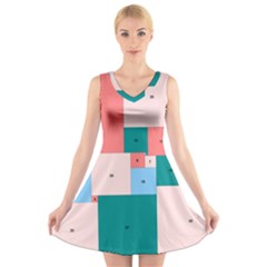 Simple Perfect Squares Squares Order V-neck Sleeveless Skater Dress