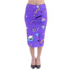 Vintage Unique Graphics Memphis Style Geometric Style Pattern Grapic Triangle Big Eye Purple Blue Midi Pencil Skirt by Mariart