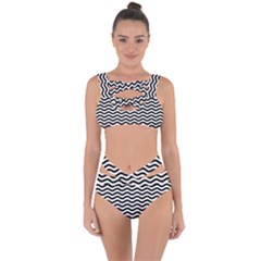 Waves Stripes Triangles Wave Chevron Black Bandaged Up Bikini Set  by Mariart