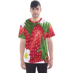 Strawberry Red Seed Leaf Green Men s Sports Mesh Tee