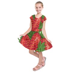 Strawberry Red Seed Leaf Green Kids  Short Sleeve Dress
