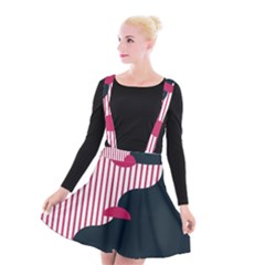 Waves Line Polka Dots Vertical Black Pink Suspender Skater Skirt by Mariart
