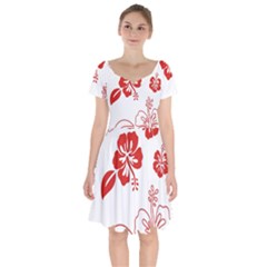 Hawaiian Flower Red Sunflower Short Sleeve Bardot Dress