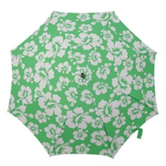 Hibiscus Flowers Green White Hawaiian Hook Handle Umbrellas (small) by Mariart