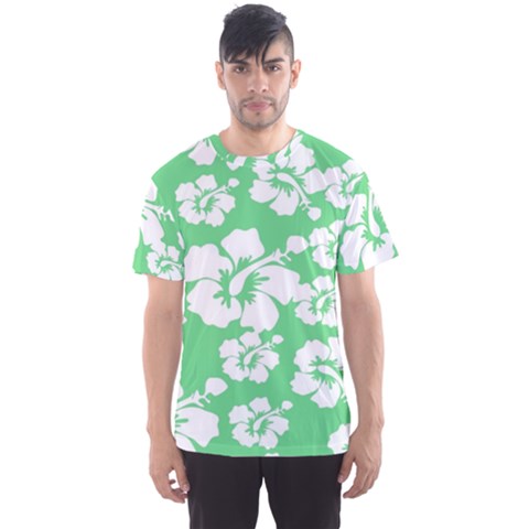 Hibiscus Flowers Green White Hawaiian Men s Sports Mesh Tee by Mariart