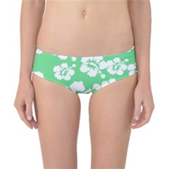 Hibiscus Flowers Green White Hawaiian Classic Bikini Bottoms