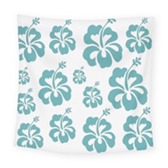 Hibiscus Flowers Green White Hawaiian Blue Square Tapestry (large)