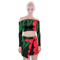 Illustrators Portraits Plants Green Red Polka Dots Off Shoulder Top With Skirt Set