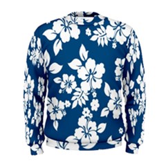 Hibiscus Flowers Seamless Blue White Hawaiian Men s Sweatshirt by Mariart