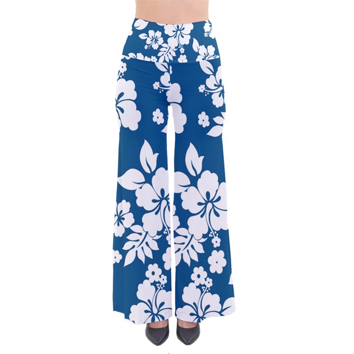 Hibiscus Flowers Seamless Blue White Hawaiian Pants