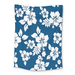 Hibiscus Flowers Seamless Blue White Hawaiian Medium Tapestry