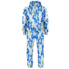Hibiscus Flowers Seamless Blue Hooded Jumpsuit (men)  by Mariart