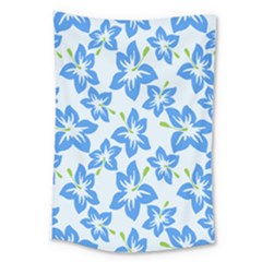 Hibiscus Flowers Seamless Blue Large Tapestry