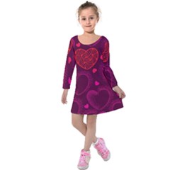 Love Heart Polka Dots Pink Kids  Long Sleeve Velvet Dress by Mariart