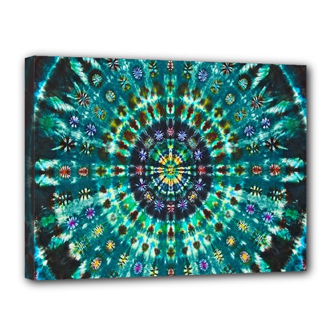 Peacock Throne Flower Green Tie Dye Kaleidoscope Opaque Color Canvas 16  X 12  by Mariart