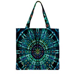 Peacock Throne Flower Green Tie Dye Kaleidoscope Opaque Color Zipper Grocery Tote Bag by Mariart