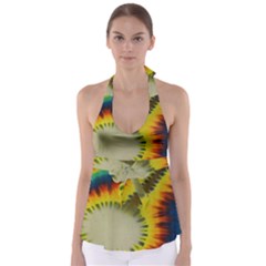 Red Blue Yellow Green Medium Rainbow Tie Dye Kaleidoscope Opaque Color Babydoll Tankini Top by Mariart