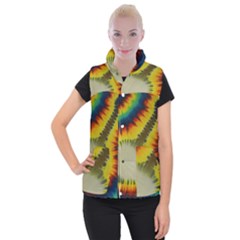 Red Blue Yellow Green Medium Rainbow Tie Dye Kaleidoscope Opaque Color Women s Button Up Puffer Vest by Mariart