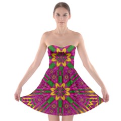 Feather Stars Mandala Pop Art Strapless Bra Top Dress by pepitasart