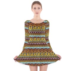 Bohemian Fabric Pattern Long Sleeve Velvet Skater Dress by BangZart