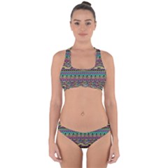 Aztec Pattern Cool Colors Cross Back Hipster Bikini Set by BangZart