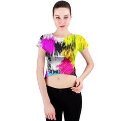Colorful Blurry Paint Strokes                         Crew Neck Crop Top by LalyLauraFLM
