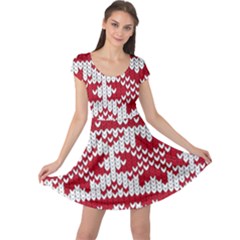 Crimson Knitting Pattern Background Vector Cap Sleeve Dresses by BangZart
