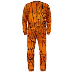 Vector Seamless Pattern With Spider Web On Orange Onepiece Jumpsuit (men)  by BangZart