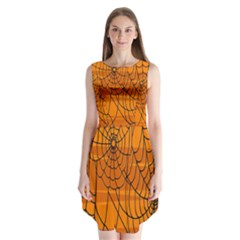 Vector Seamless Pattern With Spider Web On Orange Sleeveless Chiffon Dress   by BangZart