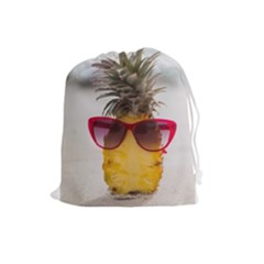 Pineapple With Sunglasses Drawstring Pouches (large)  by LimeGreenFlamingo