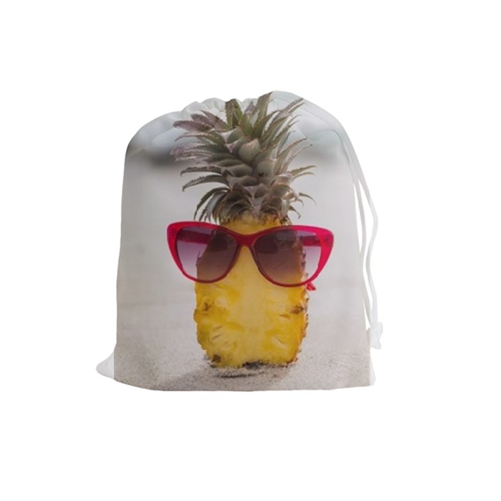 Pineapple With Sunglasses Drawstring Pouches (Large) 