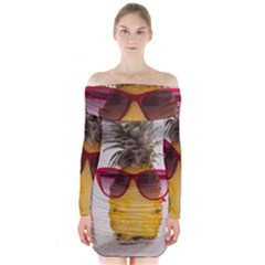 Pineapple With Sunglasses Long Sleeve Off Shoulder Dress