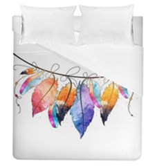 Watercolor Feathers Duvet Cover (queen Size) by LimeGreenFlamingo