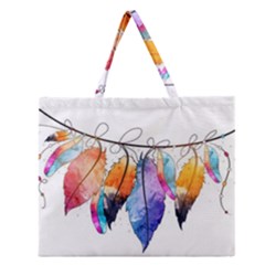 Watercolor Feathers Zipper Large Tote Bag by LimeGreenFlamingo