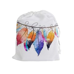 Watercolor Feathers Drawstring Pouches (extra Large) by LimeGreenFlamingo