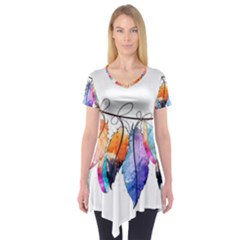 Watercolor Feathers Short Sleeve Tunic  by LimeGreenFlamingo