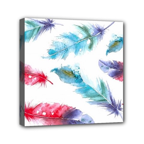 Watercolor Feather Background Mini Canvas 6  X 6  by LimeGreenFlamingo