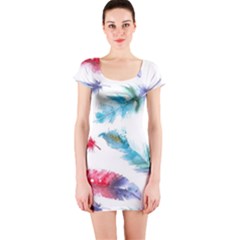 Watercolor Feather Background Short Sleeve Bodycon Dress