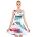 Watercolor Feather Background V-Neck Sleeveless Skater Dress View1