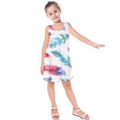 Watercolor Feather Background Kids  Sleeveless Dress by LimeGreenFlamingo