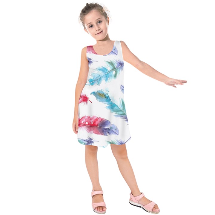 Watercolor Feather Background Kids  Sleeveless Dress