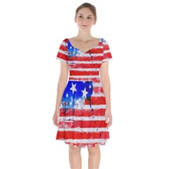Watercolor Flag Short Sleeve Bardot Dress by LimeGreenFlamingo