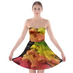 Green Yellow Red Maple Leaf Strapless Bra Top Dress by BangZart