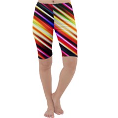 Funky Color Lines Cropped Leggings  by BangZart