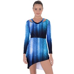 Blue Abstract Vectical Lines Asymmetric Cut-out Shift Dress by BangZart